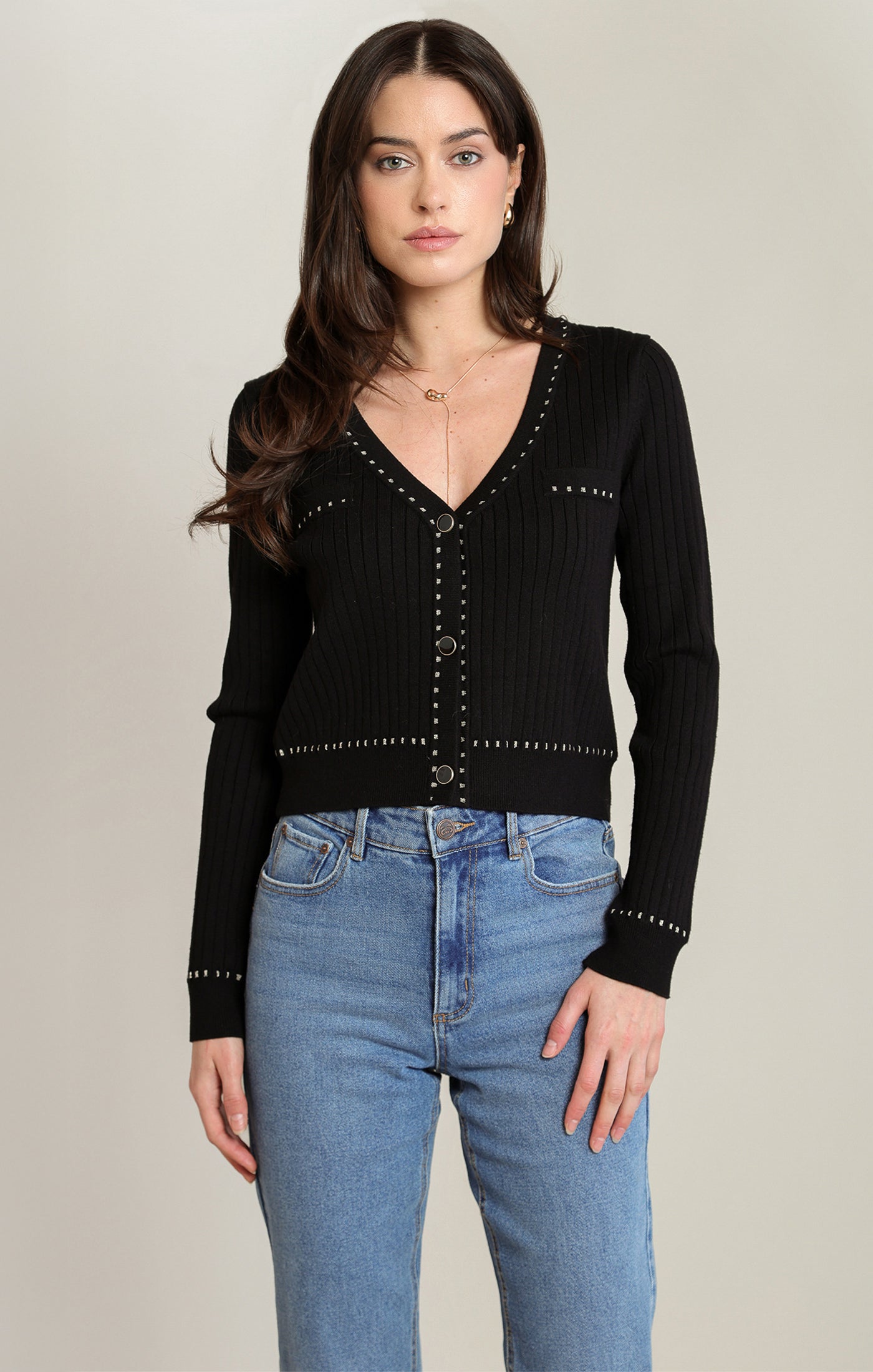 Cardigan noir à contraste doré Black Tape pour femme