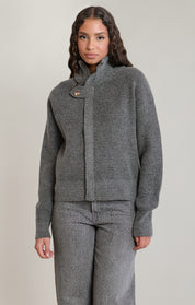 Cardigan gris foncé chiné à fermeture éclair et col montant Dex pour femme