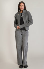 Cardigan gris foncé chiné à fermeture éclair et col montant Dex pour femme