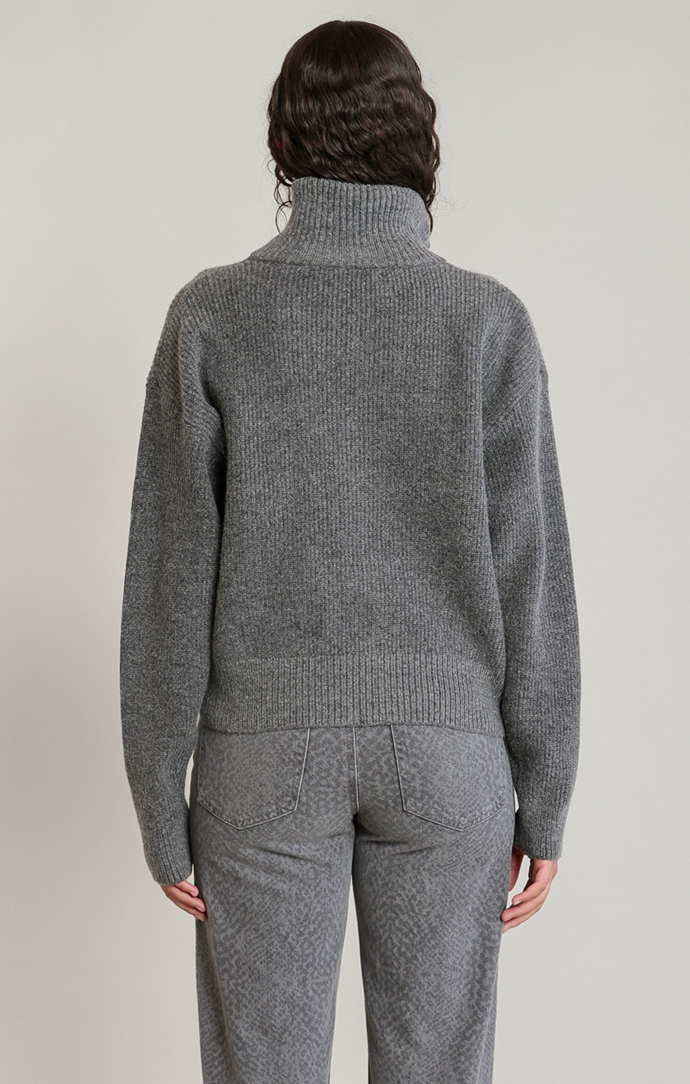 Cardigan gris foncé chiné à fermeture éclair et col montant Dex pour femme
