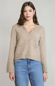 Cardigan taupe chiné à poches plaquées Dex pour femme