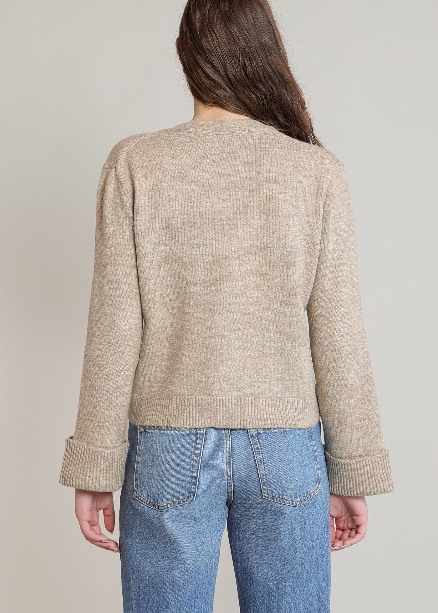Cardigan taupe chiné à poches plaquées Dex pour femme