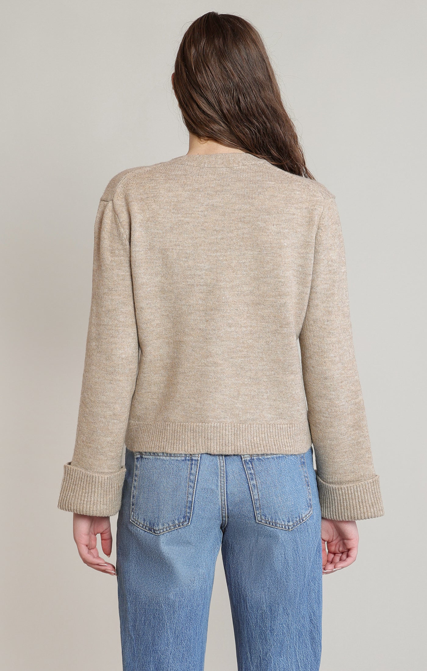 Cardigan taupe chiné à poches plaquées Dex pour femme