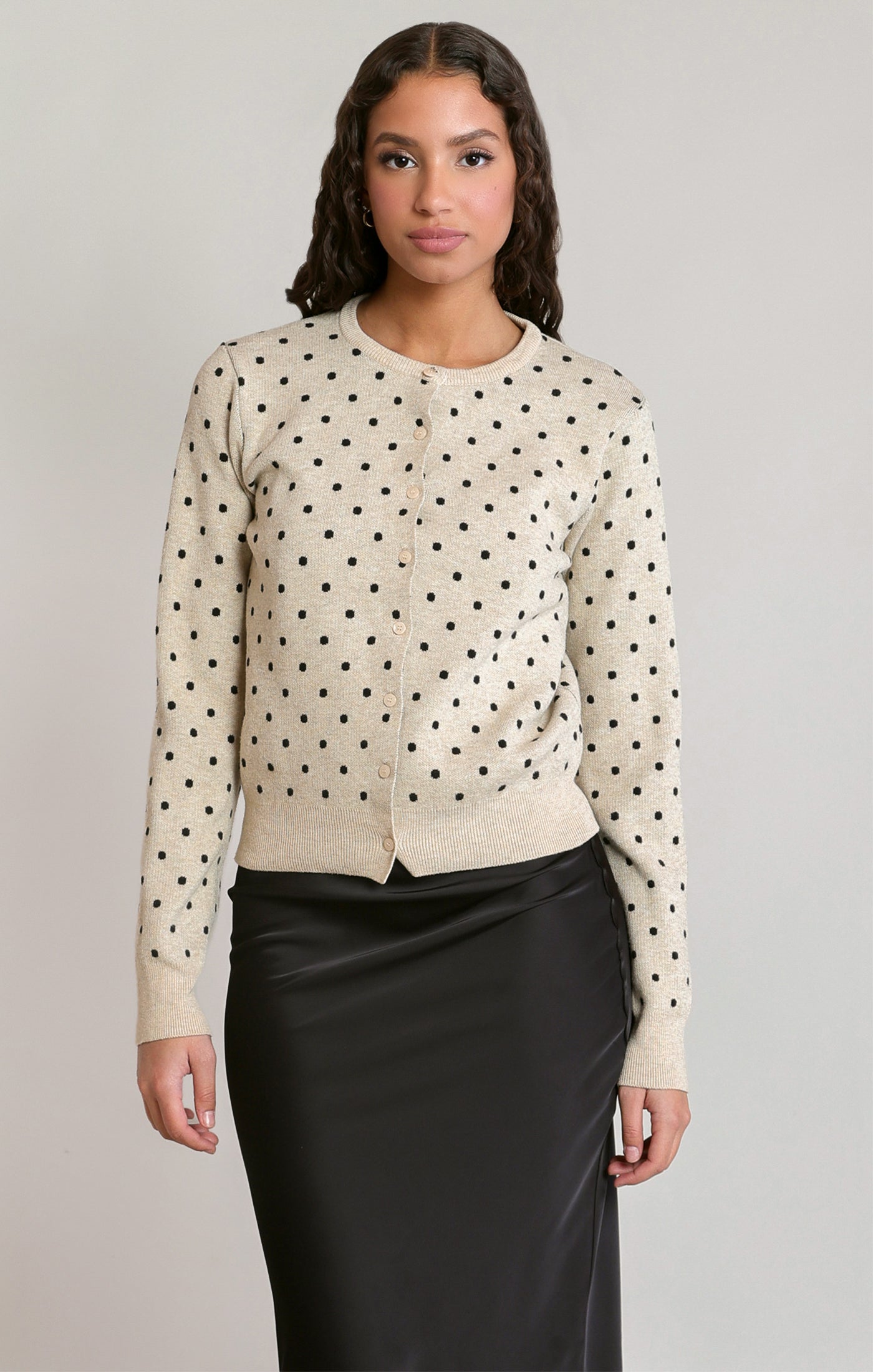 Cardigan avoine à pois noirs Dex pour femme