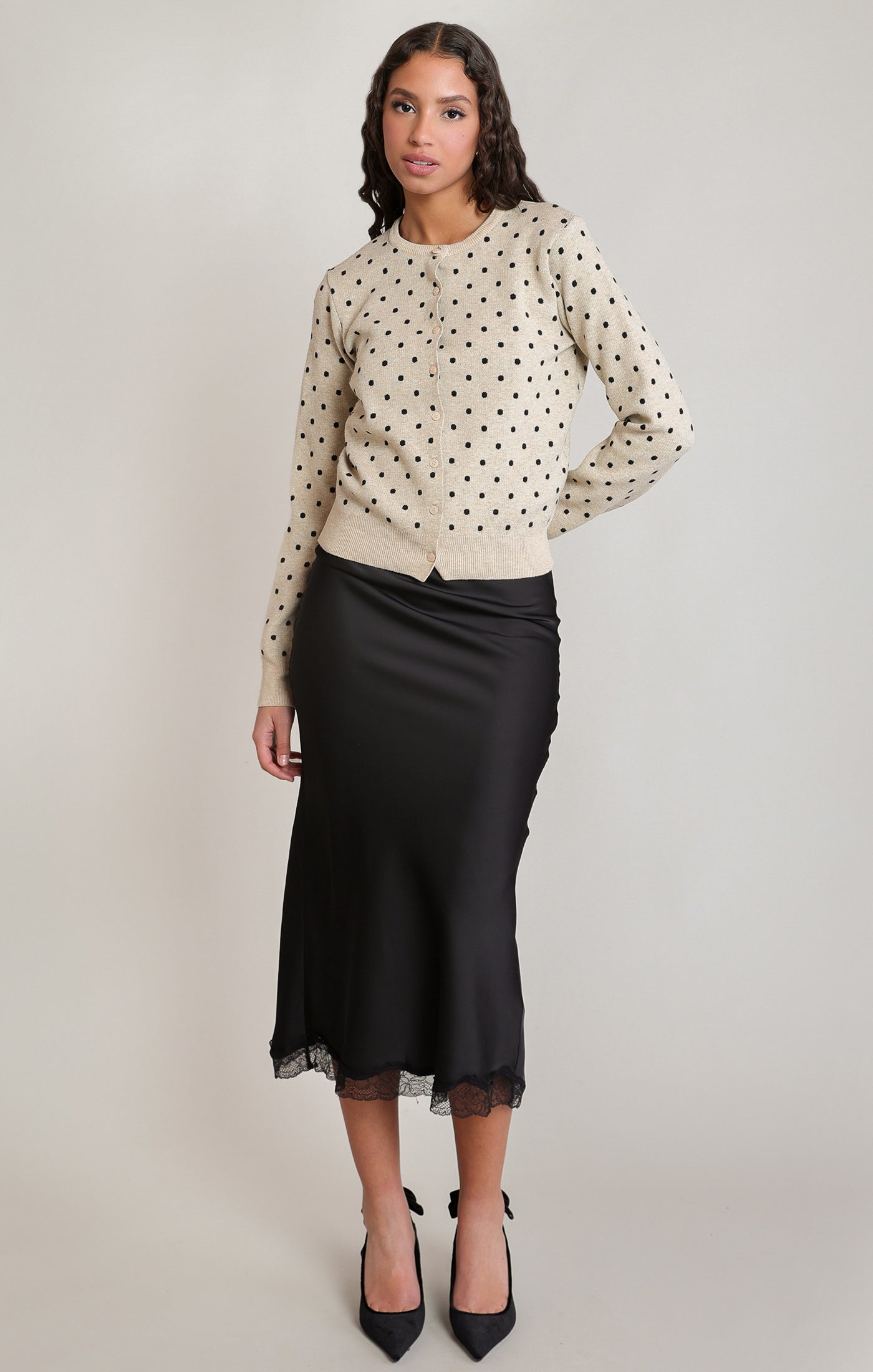 Cardigan avoine à pois noirs Dex pour femme