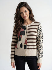 Cardigan beige à imprimé léopard et rayé CYC Coco Y Club pour femme