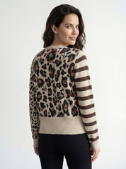Cardigan beige à imprimé léopard et rayé CYC Coco Y Club pour femme
