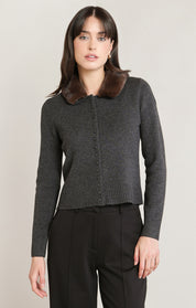 Cardigan charbon chiné à col en fausse fourrure Black Tape pour femme