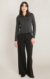 Cardigan charbon chiné à col en fausse fourrure Black Tape pour femme