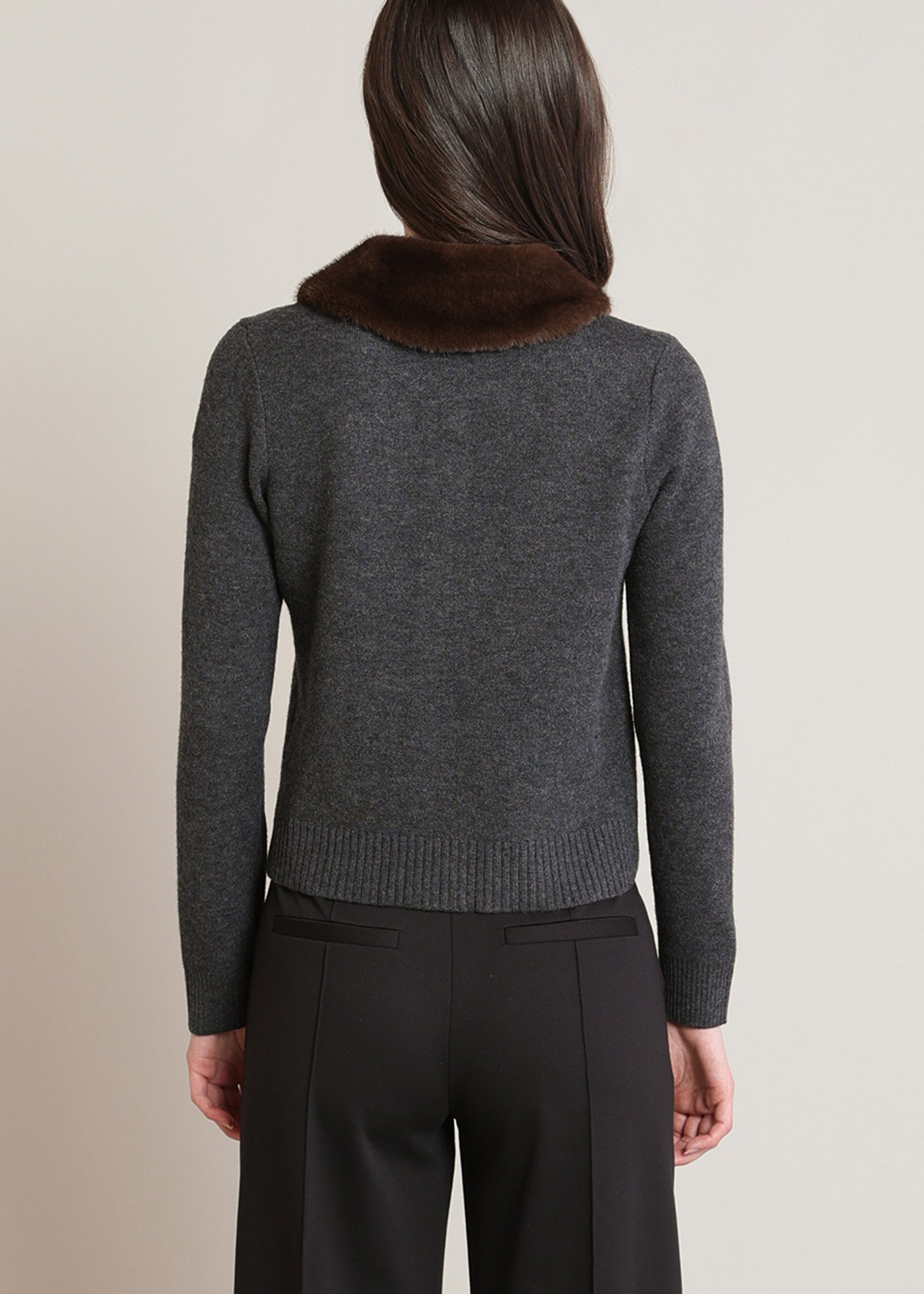 Cardigan charbon chiné à col en fausse fourrure Black Tape pour femme