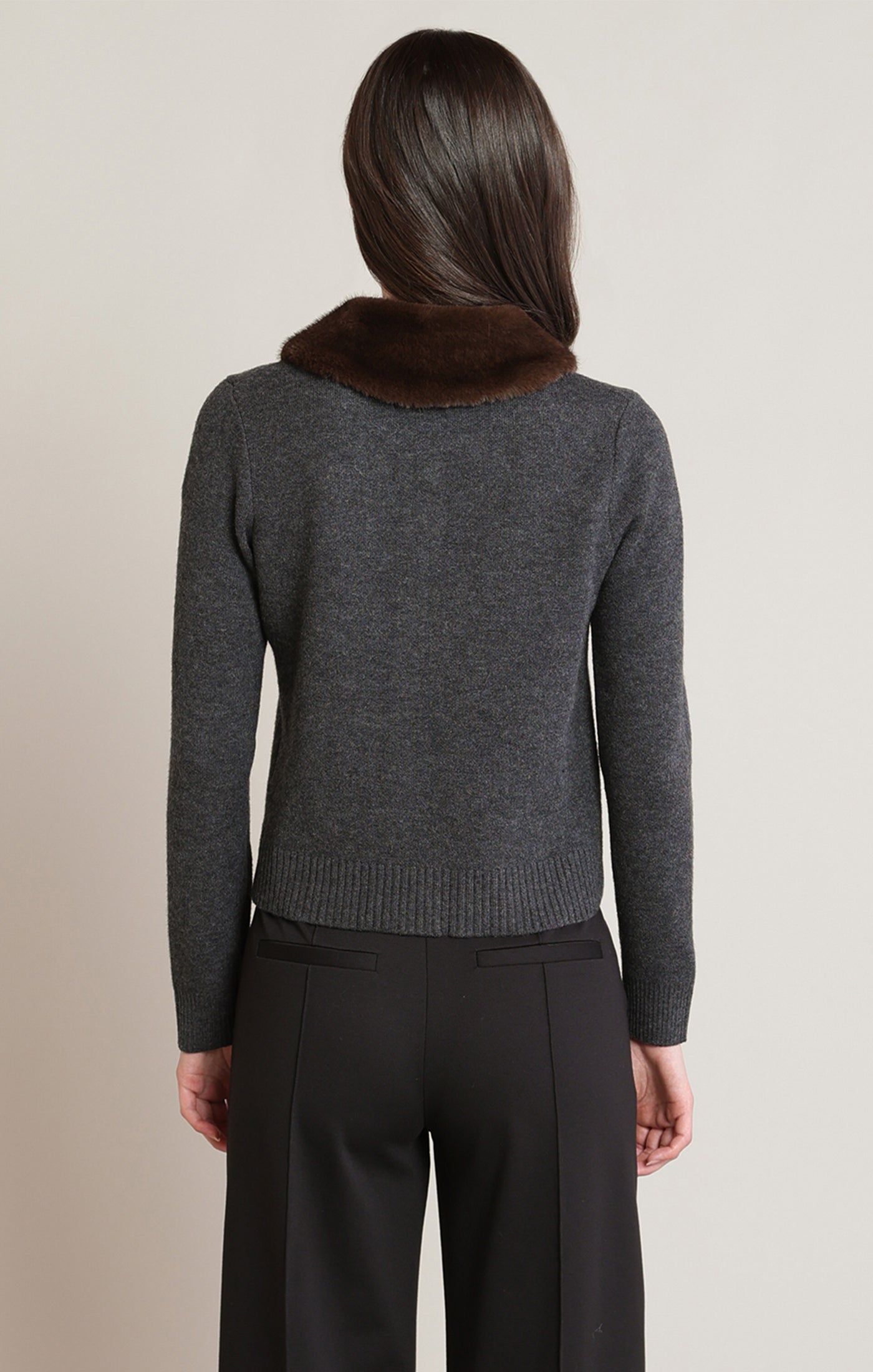 Cardigan charbon chiné à col en fausse fourrure Black Tape pour femme