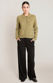 Cardigan en tricot olive délavé à col polo avec boutons argentés Black Tape pour femme