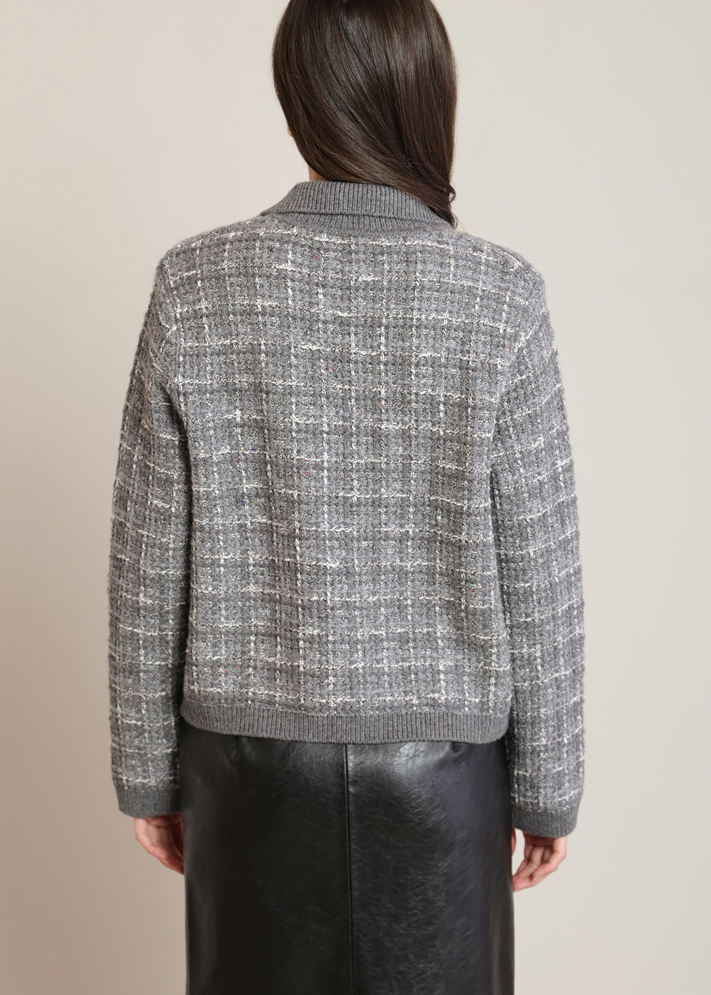 Cardigan en tricot effet tweed gris mélangé Black Tape pour femme