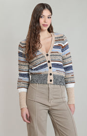Cardigan rayé chiné écru et marine Dex pour femme
