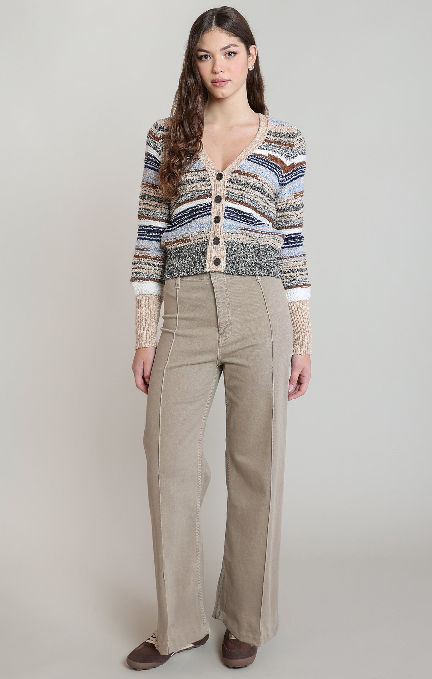 Cardigan rayé chiné écru et marine Dex pour femme