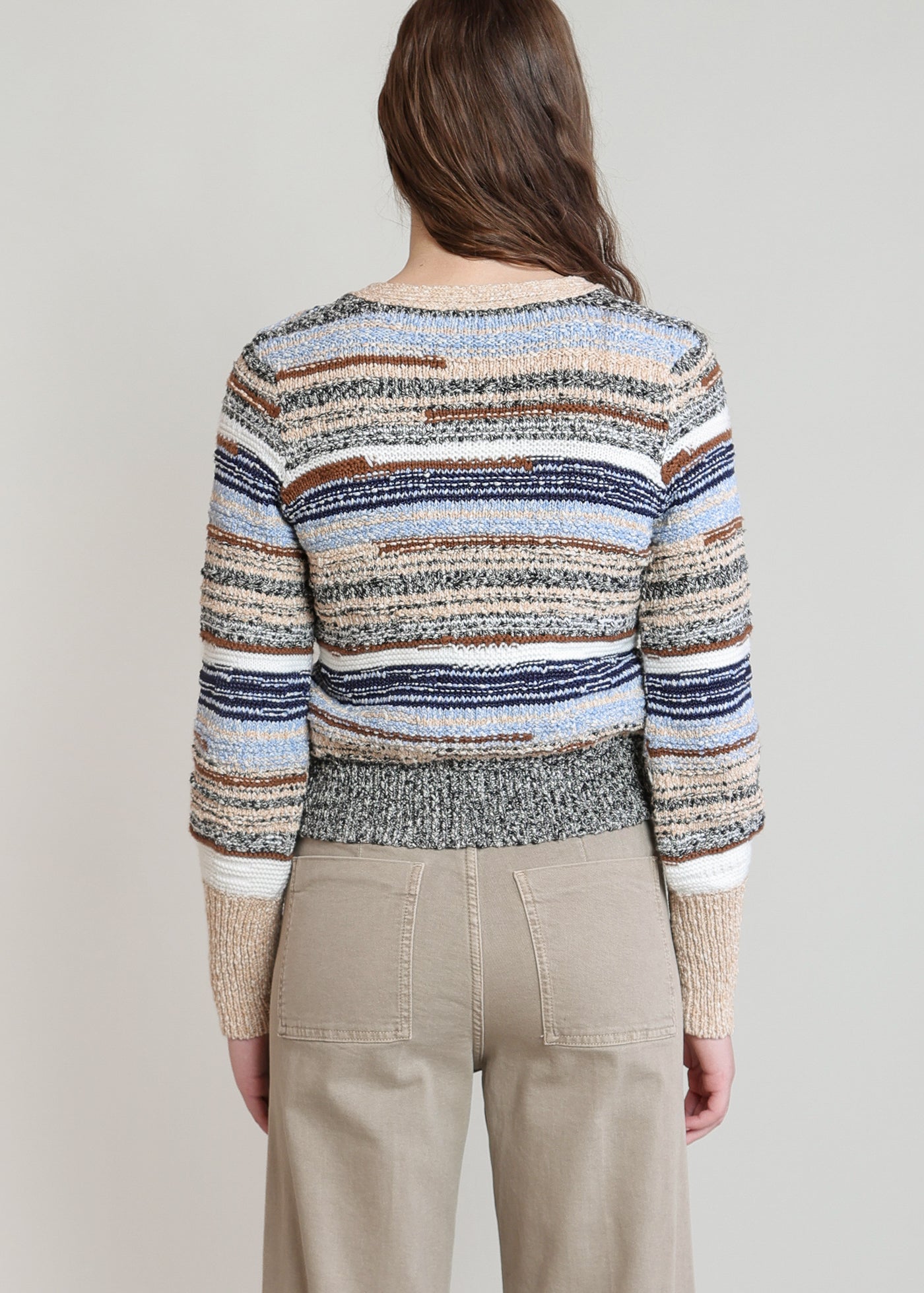Cardigan rayé chiné écru et marine Dex pour femme