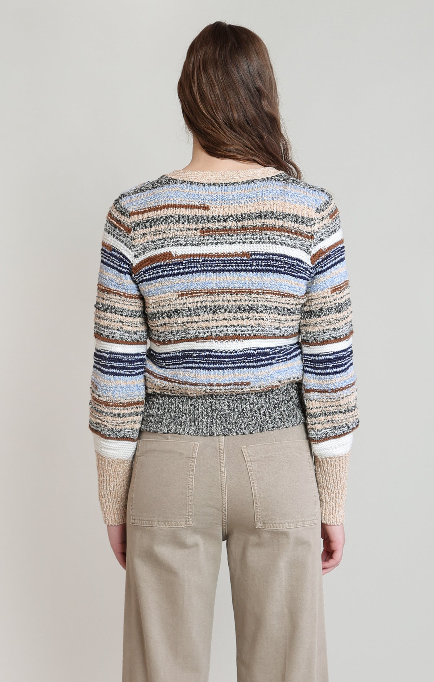 Cardigan rayé chiné écru et marine Dex pour femme