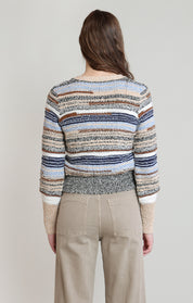 Cardigan rayé chiné écru et marine Dex pour femme