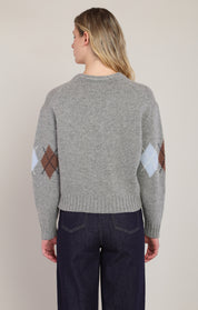 Chandail argyle gris moyen mélangé à col V Room 34 pour femme