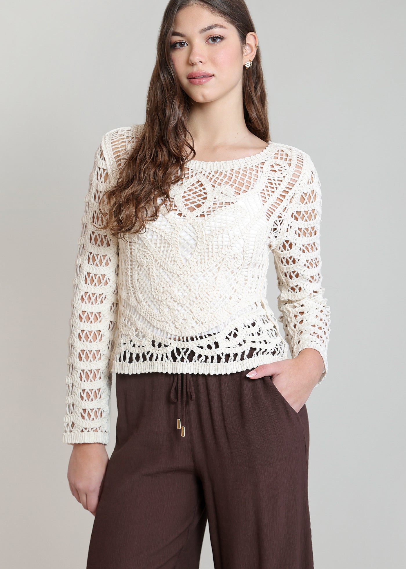 Chandail crochet réversible gris Whitecap Dex pour femme