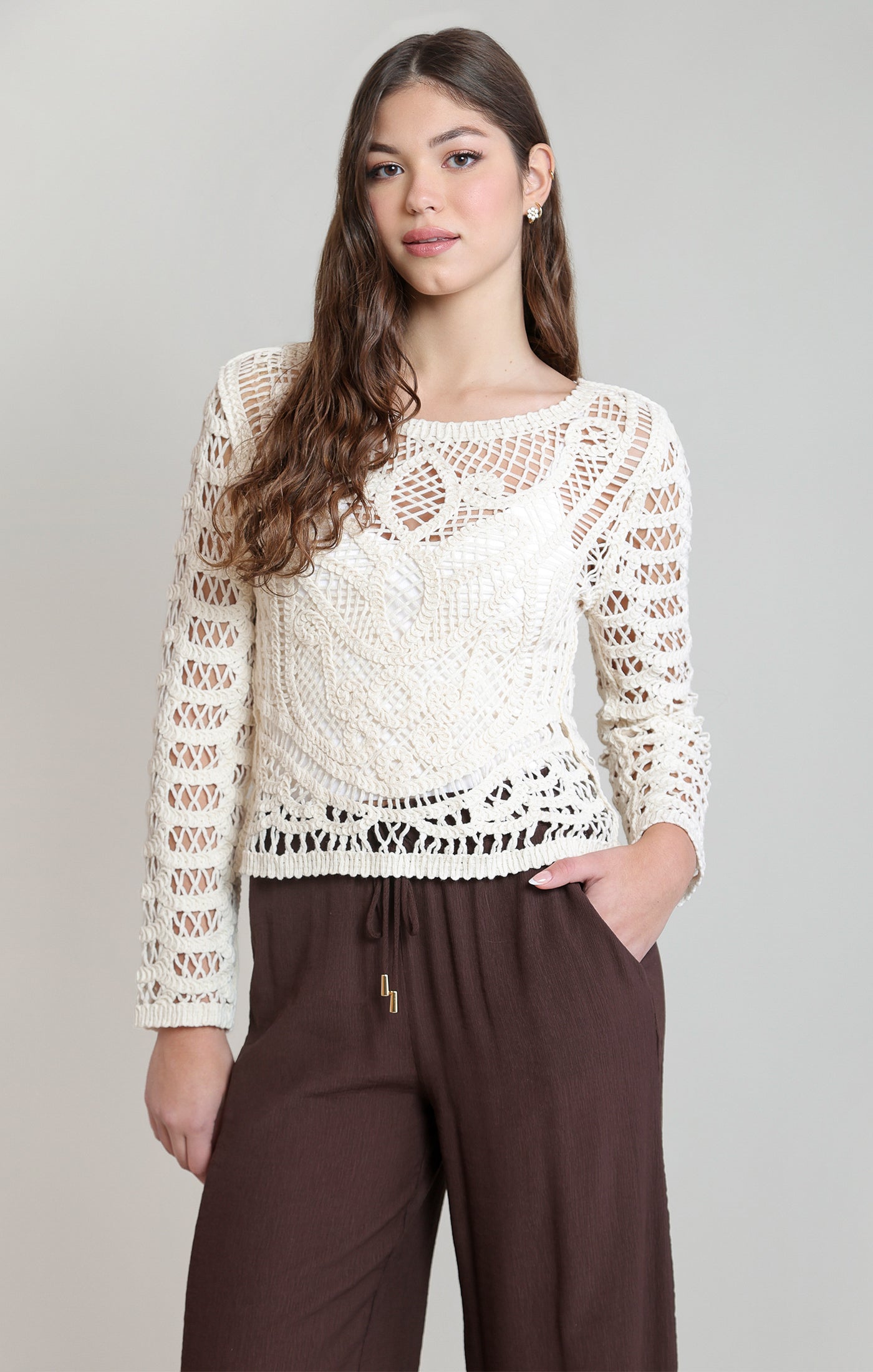 Chandail crochet réversible gris Whitecap Dex pour femme