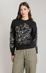 Chandail noir brodé de fleurs abstraites Dex pour femme