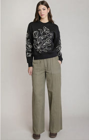 Chandail noir brodé de fleurs abstraites Dex pour femme