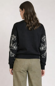 Chandail noir brodé de fleurs abstraites Dex pour femme