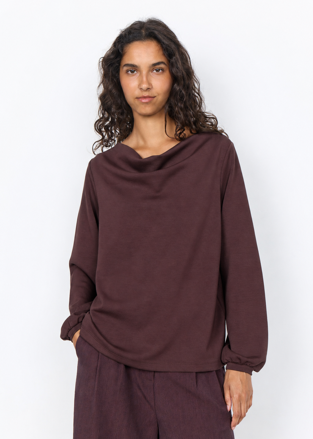 Chandail col bénitier chocolat Soya Concept pour femme