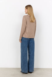 Chandail col polo chiné camel à manches longues Soya Concept pour femme