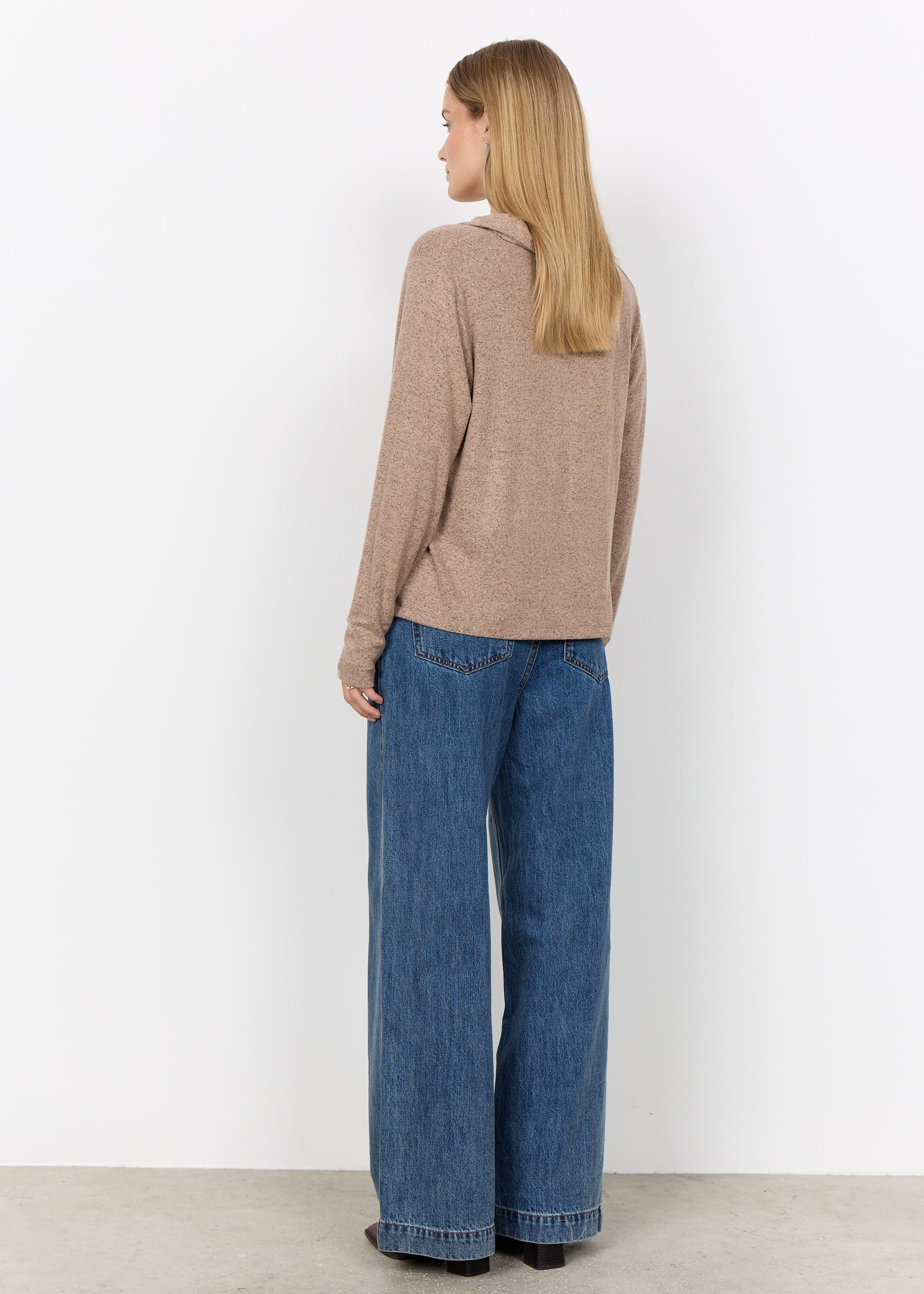Chandail col polo chiné camel à manches longues Soya Concept pour femme