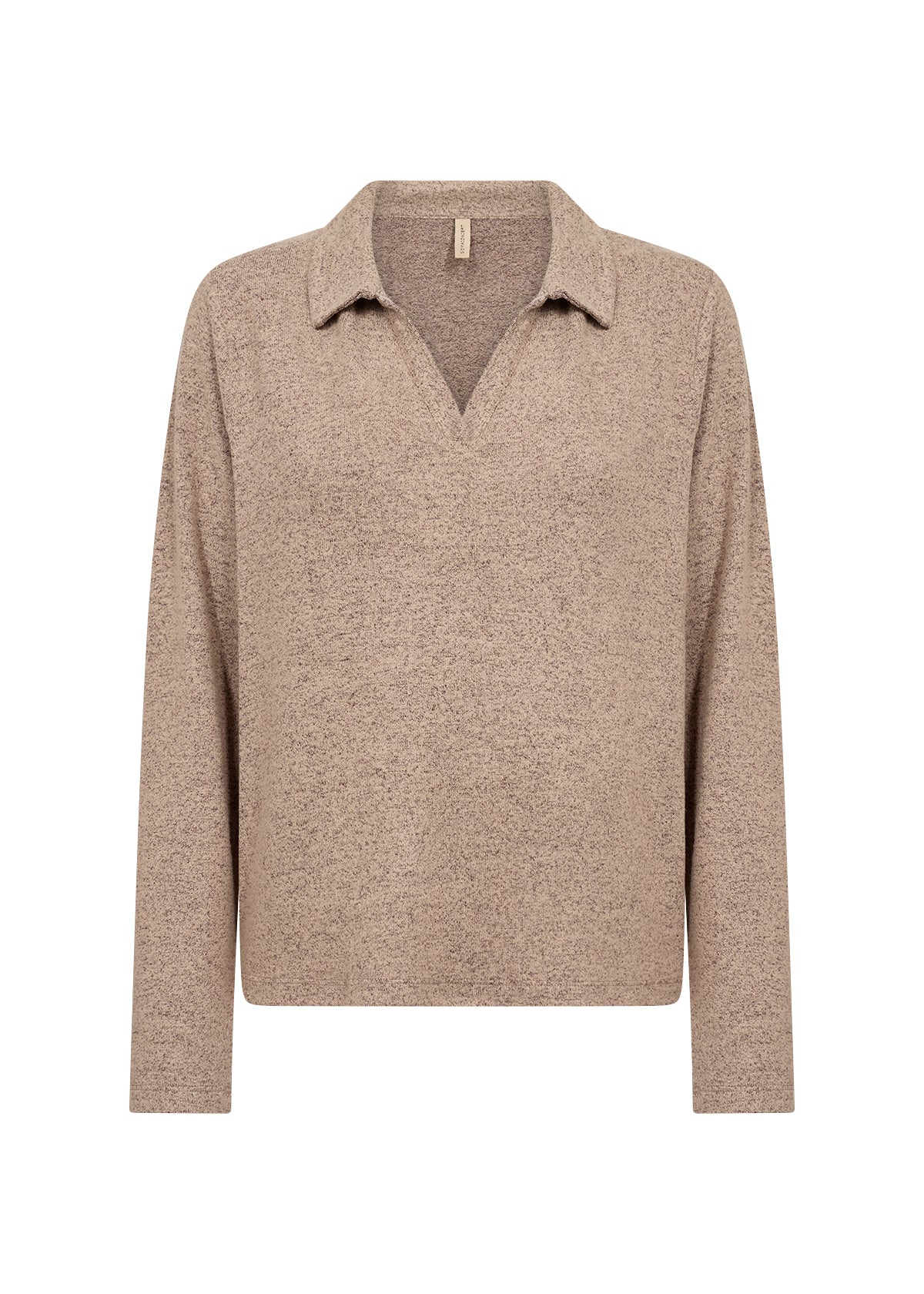 Chandail col polo chiné camel à manches longues Soya Concept pour femme