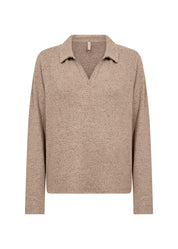 Chandail col polo chiné camel à manches longues Soya Concept pour femme
