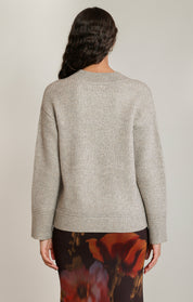 Chandail tricot col V gris avoine chiné Dex pour femme