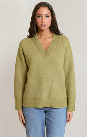Chandail tricot col V vert feuille Dex pour femme