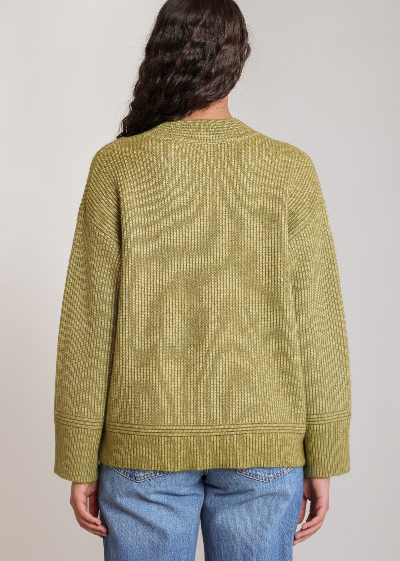 Chandail tricot col V vert feuille Dex pour femme
