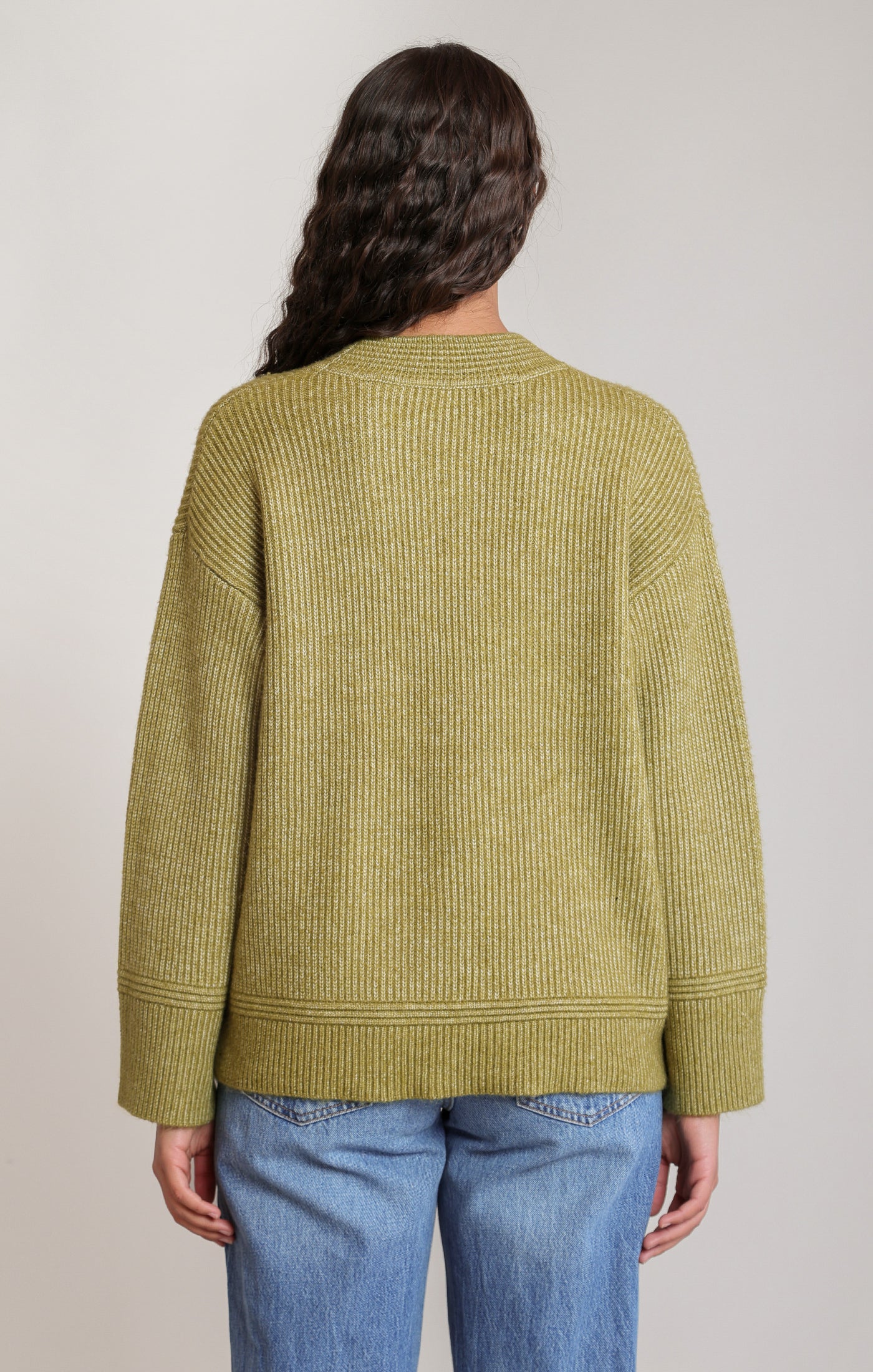 Chandail tricot col V vert feuille Dex pour femme