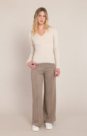 Chandail côtelé crème chiné style Henley Room 34 pour femme