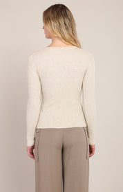 Chandail côtelé crème chiné style Henley Room 34 pour femme