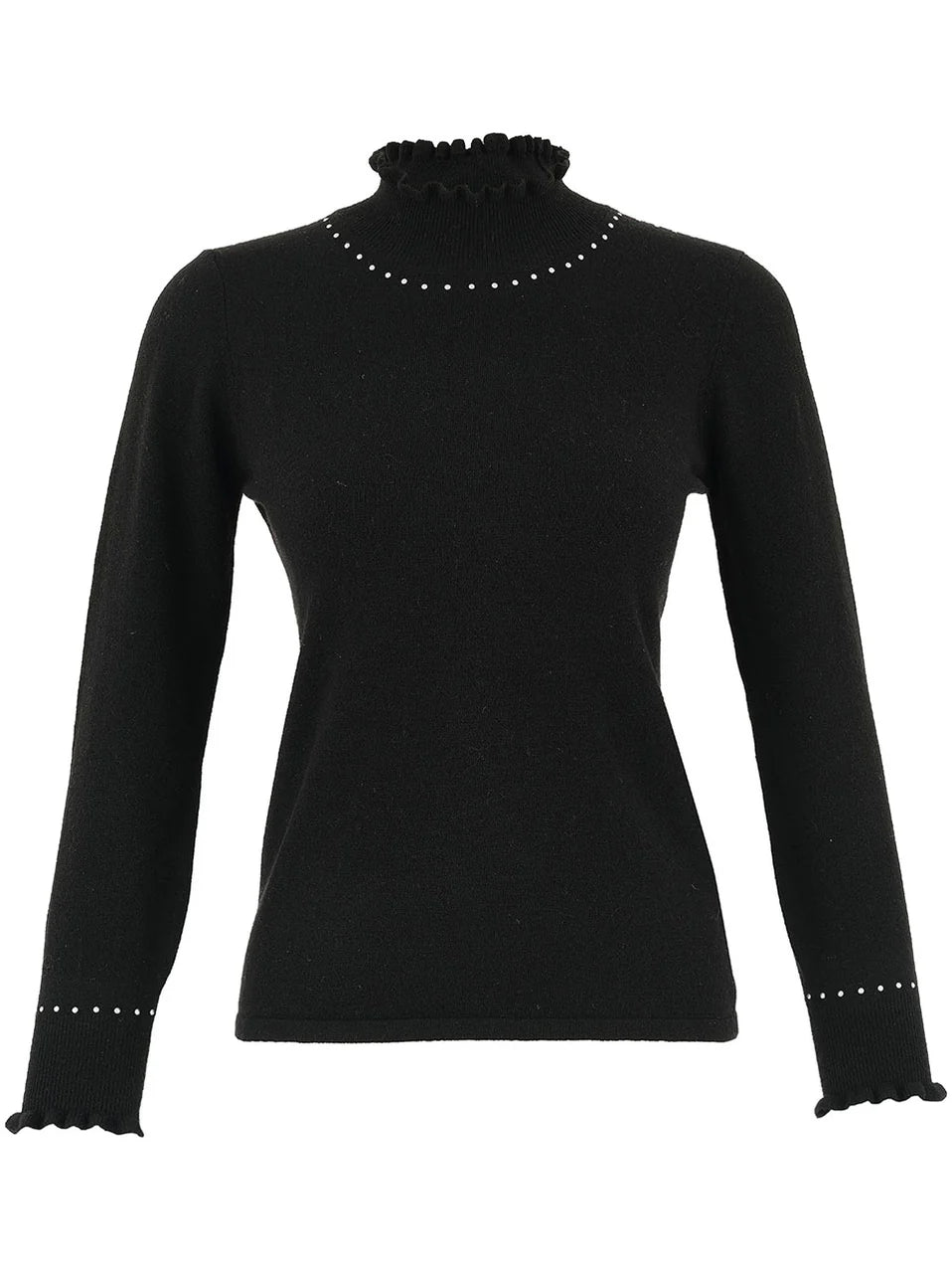 Chandail noir Dolcezza en tricot doux avec col montant et studs au col et aux manches.