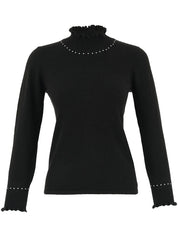 Chandail noir Dolcezza en tricot doux avec col montant et studs au col et aux manches.