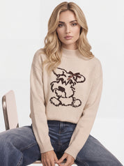Chandail en tricot biscuit à col montant avec broderie de chien CYC Coco Y Club pour femme