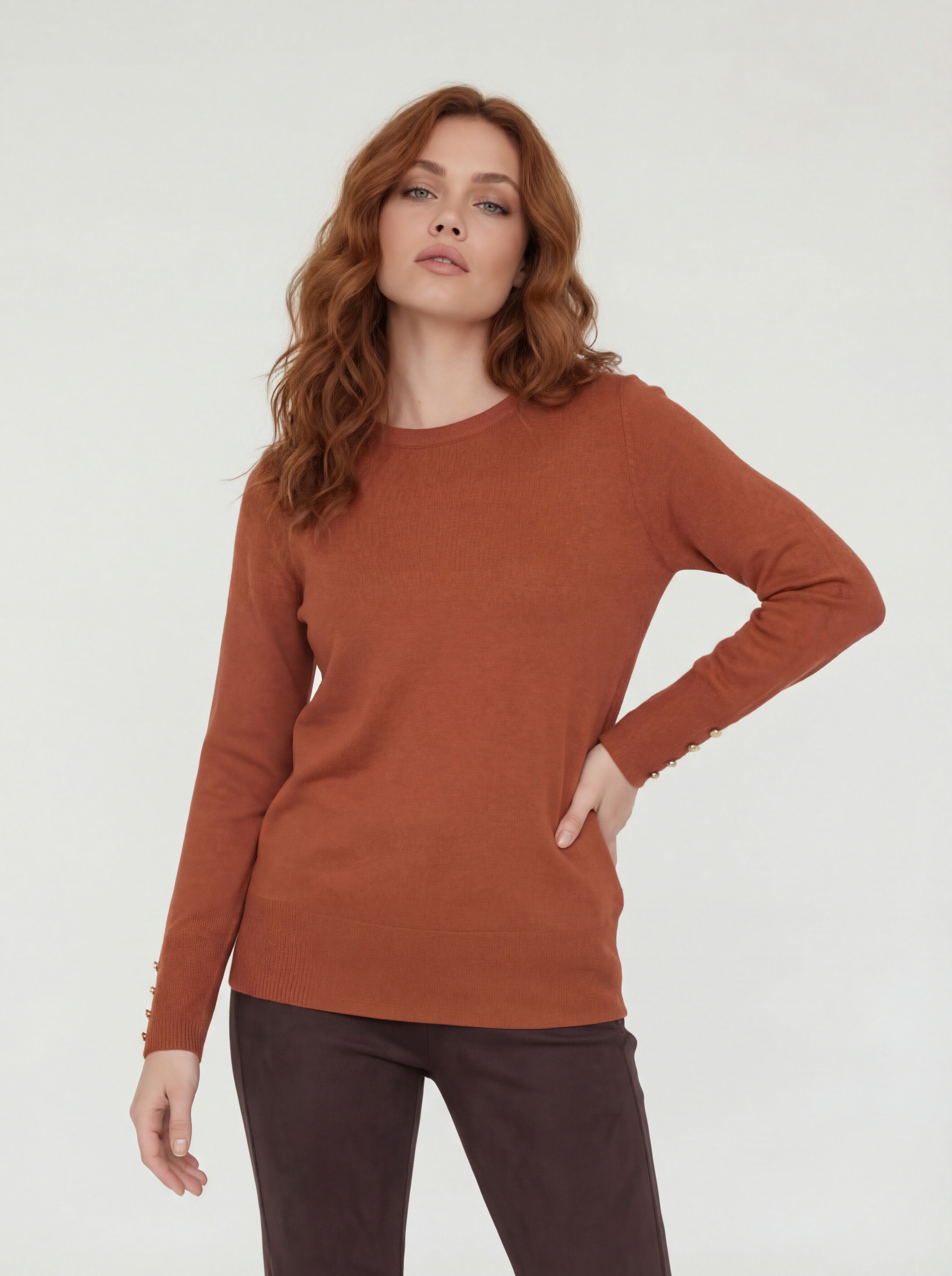 Chandail en tricot cannelle à col rond avec boutons aux manches CYC Coco Y Club pour femme