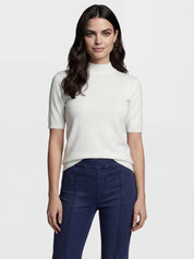 Chandail en tricot blanc hiver à col montant et manches 3/4 CYC Coco Y Club pour femme