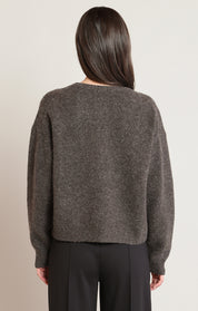 Chandail en tricot espresso chiné avec fleurs autour de l'encolure Black Tape pour femme