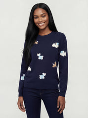 Chandail en tricot marine à col rond avec motif de petits chiens CYC Coco Y Club pour femme