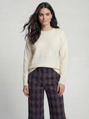 Chandail en tricot blanc cassé à manches longues avec petits cœurs ton sur ton CYC Coco Y Club pour femme