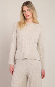 Chandail en tricot torsadé beige Room 34 pour femme