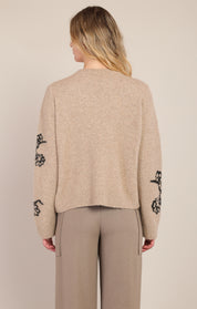 Chandail fleuri taupe à col rond Room 34 pour femme
