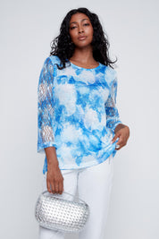 Chandail bleu et blanc avec manches en dentelle CYC Coco Y Club